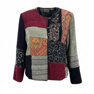 Vintage Alex Kim Artistic Patchwork Jacket Gold Embellishment Size PM